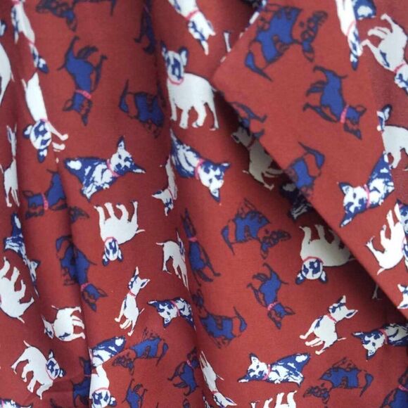 Monteau LA Sheer Burgundy Button Down with Navy White Dog Print size Large - Picture 2 of 11